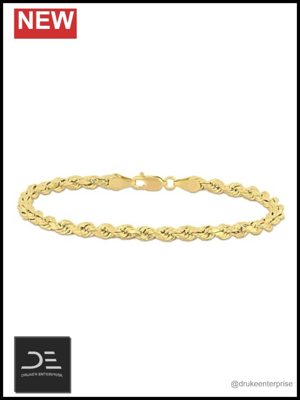 Genuine Yellow Gold Rope Chain Bracelet 10k 14k Men Women Lightweight Gift